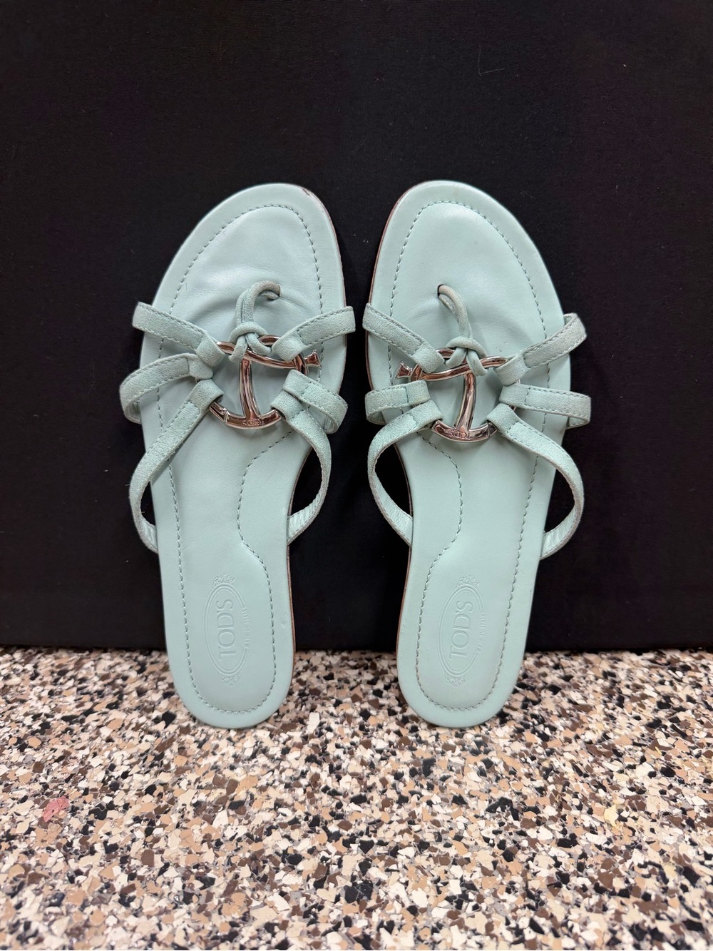Tod's Mint Knot Ring Leather Italian Slide Sandals